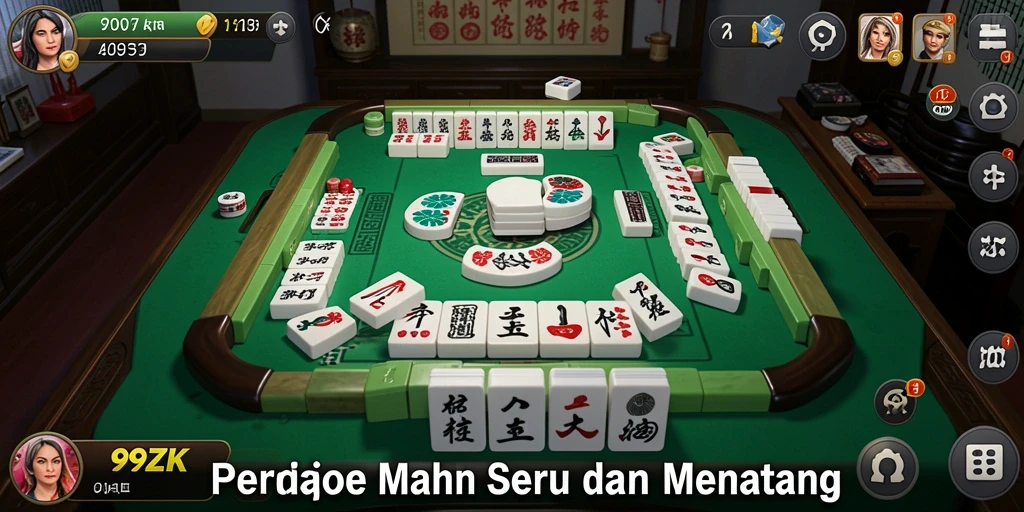 Screenshot gameplay 99ZK menampilkan papan Mahjong yang penuh warna.