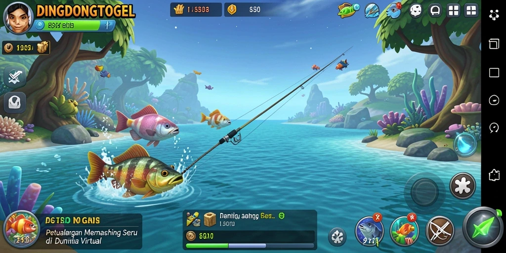Tampilan gameplay DINGDONGTOGEL dengan aksi memancing yang menyenangkan.