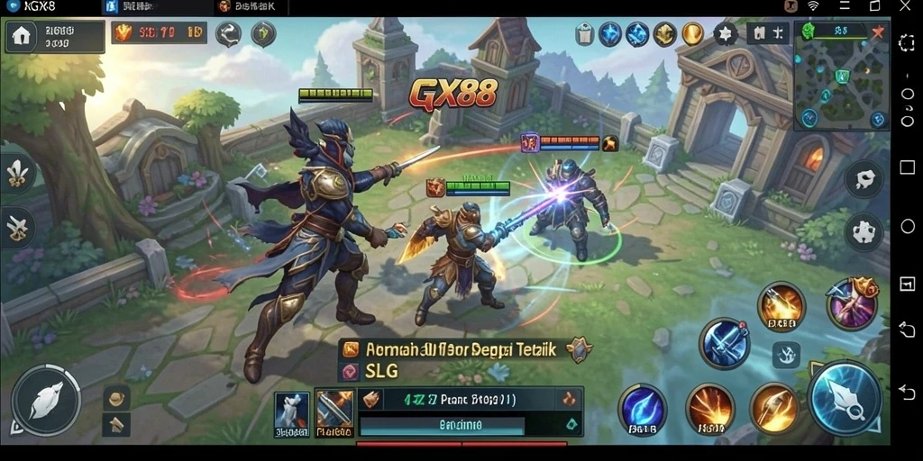Screenshot gameplay GX88 menunjukkan pertempuran strategis yang intens.