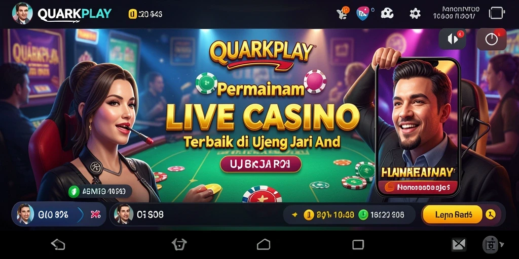 Screenshot gameplay QUARKPLAY menampilkan dealer dan suasana permainan Live Casino.